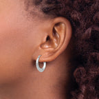 14K White Gold Polished Hoop Earrings with Textured Shrimp Design