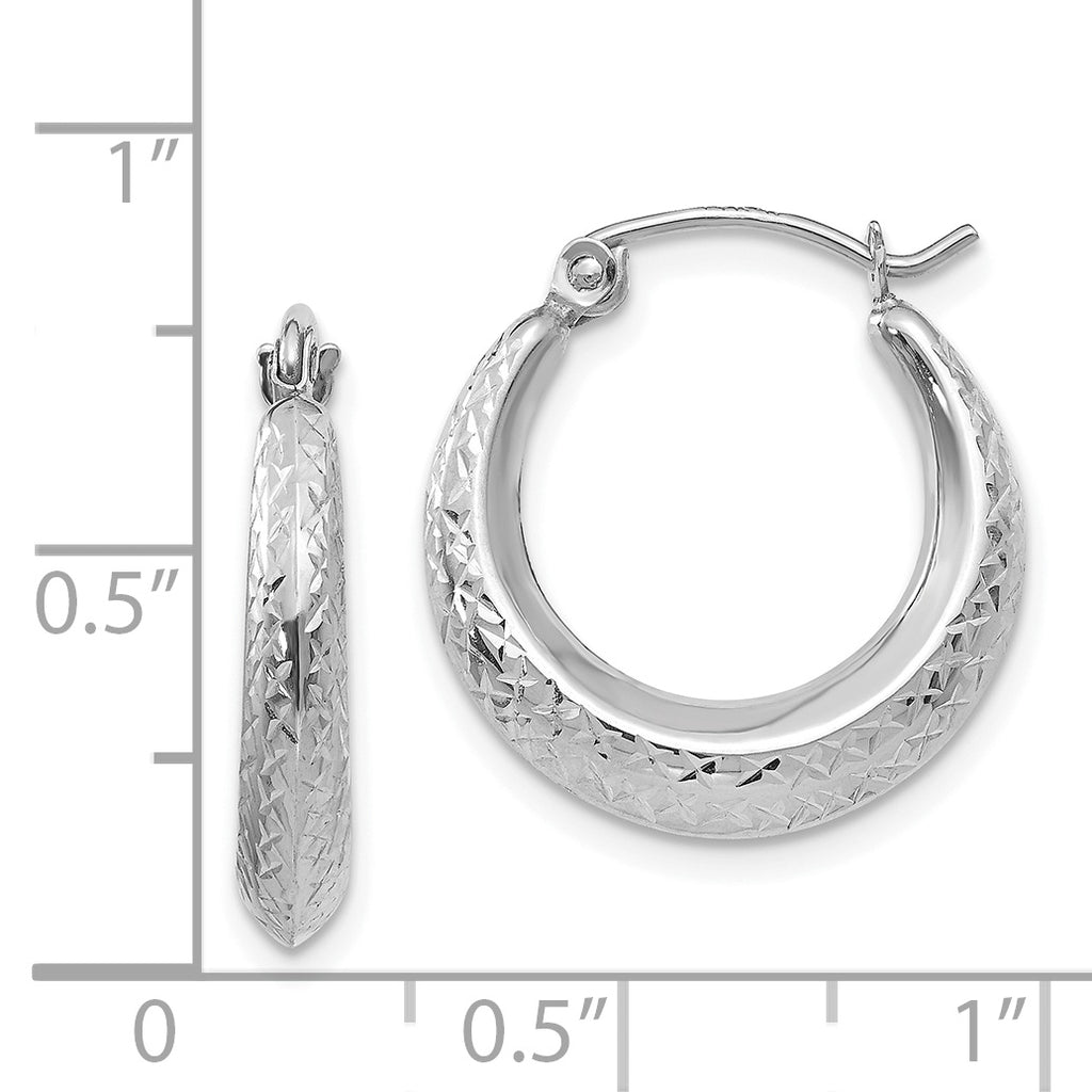 14K White Gold Polished Hoop Earrings with Textured Shrimp Design
