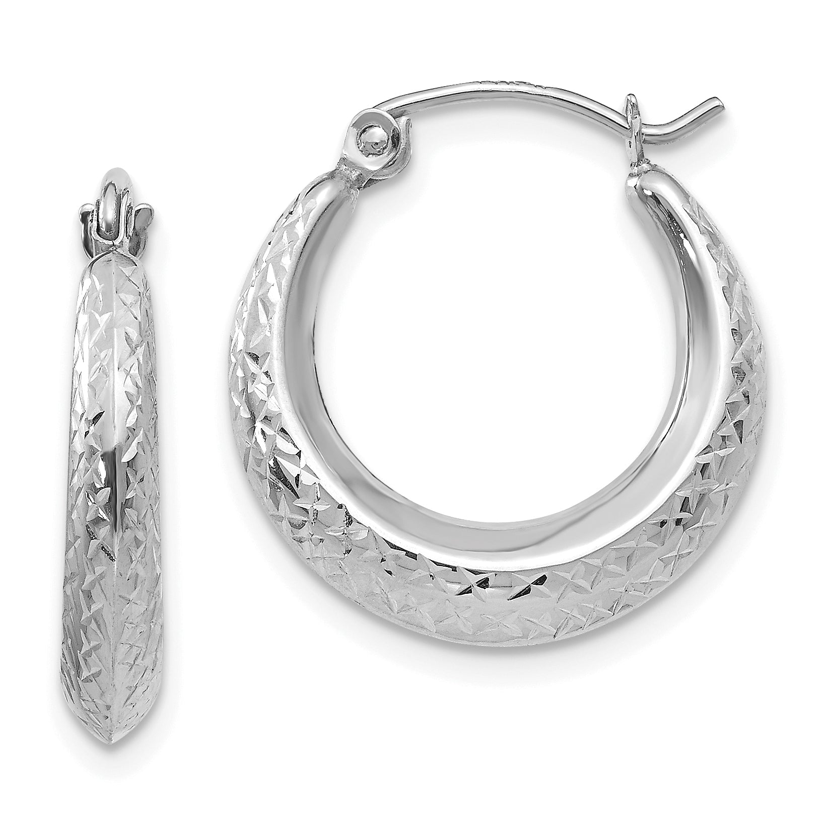 14K White Gold Madi K Textured Hollow Hoop Earrings Main image