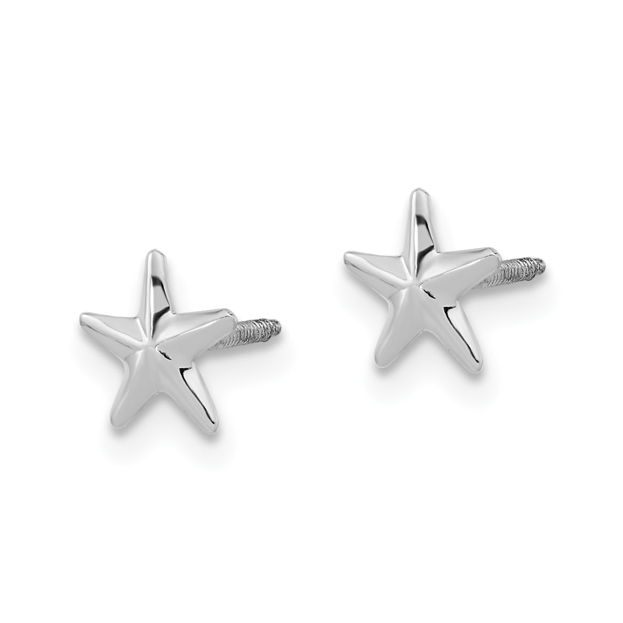 14K White Gold Star Earrings with Polished Rhodium Finish Secondary image