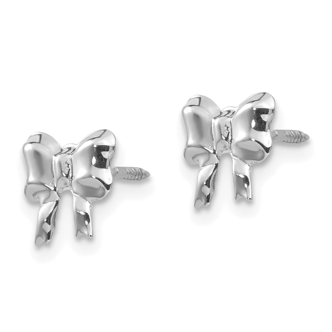 14K White Gold Rhodium Bow Earrings with Screwback Polished Finish Secondary image