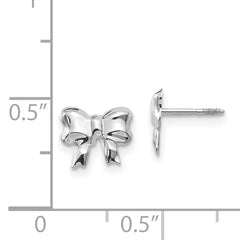 14K White Gold Rhodium Bow Earrings with Screwback Polished Finish