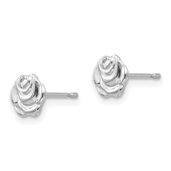 14K White Gold Polished Rose Earrings with Rhodium Elegance
