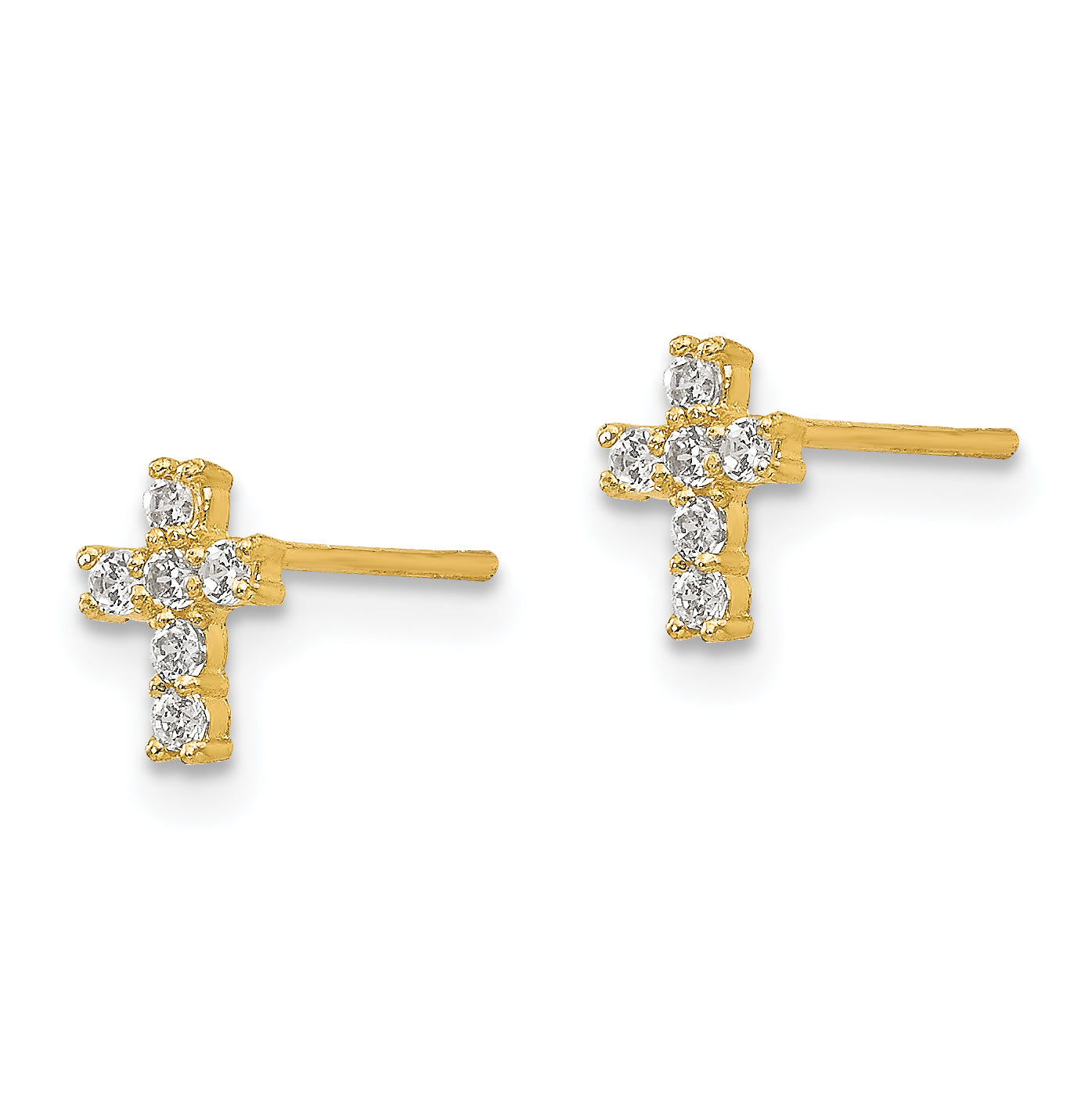 14K Gold CZ Cross Earrings with Polished Finish for Women Secondary image