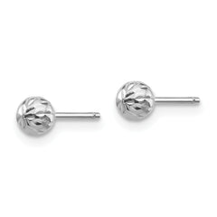 14K White Gold Diamond Cut Ball Earrings with Polished Rhodium Finish
