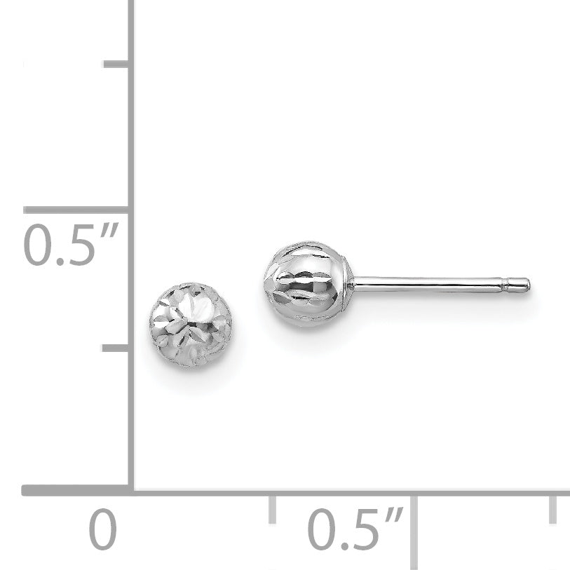 14K White Gold Diamond Cut Ball Earrings with Polished Rhodium Finish