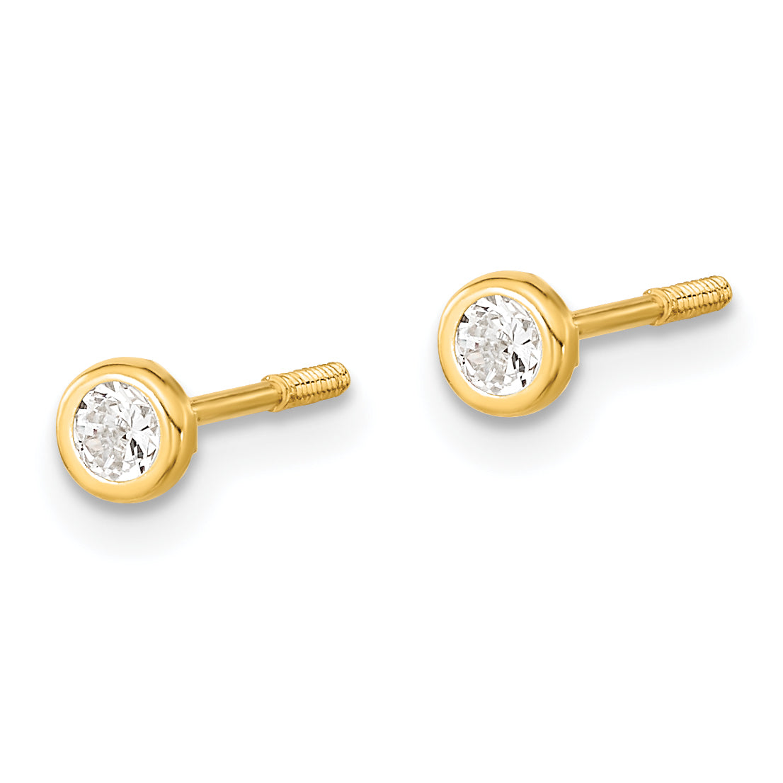 14K Yellow Gold Polished CZ Bezel Stud Earrings for Women