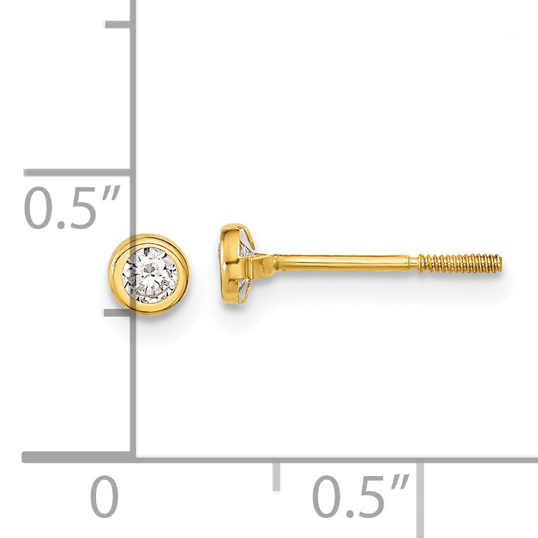 14K Yellow Gold Polished CZ Bezel Stud Earrings for Women