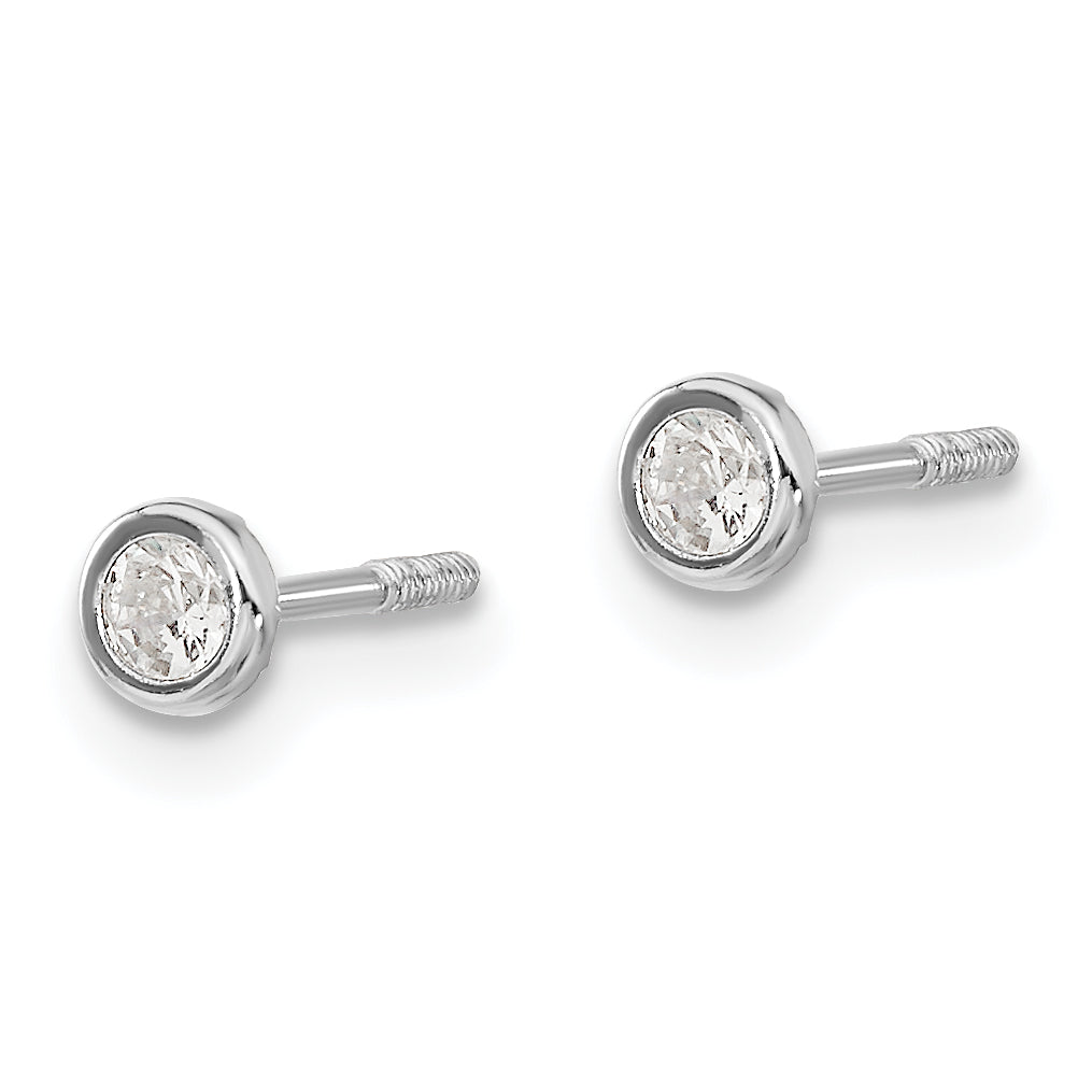14K White Gold CZ Stud Earrings with Polished Bezel for Women Secondary image
