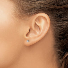 14K White Gold CZ Stud Earrings with Polished Bezel for Women