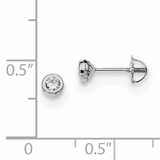14K White Gold CZ Stud Earrings with Polished Bezel for Women