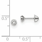 14K White Gold CZ Stud Earrings with Polished Bezel for Women