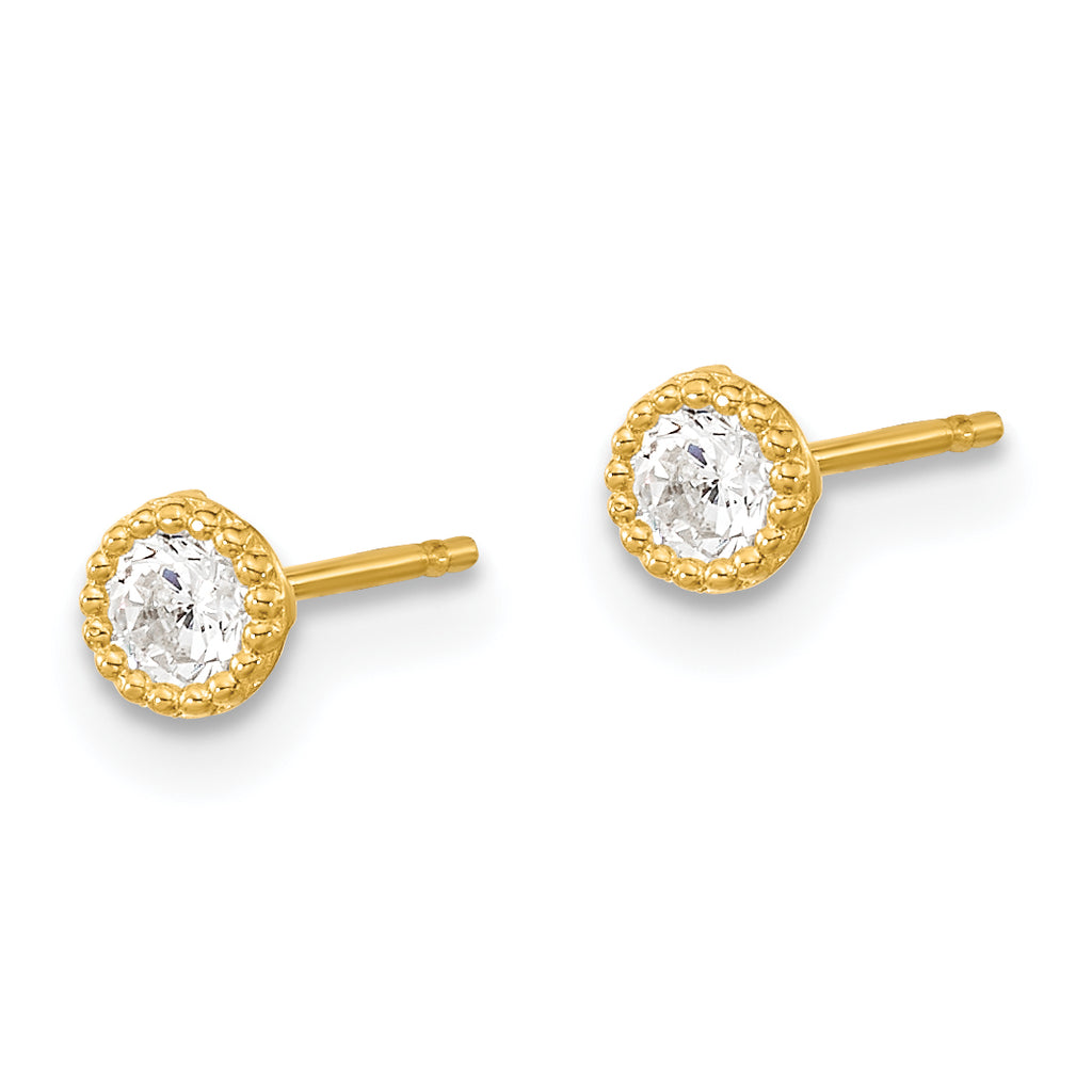 14K Gold Milgrain Bezel CZ Stud Earrings Elegant Design