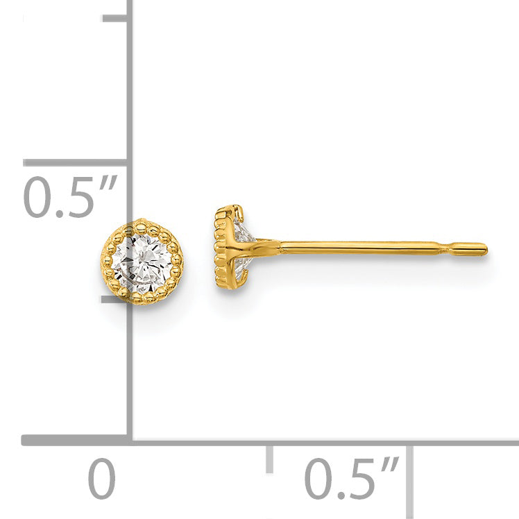 14K Gold Milgrain Bezel CZ Stud Earrings Elegant Design
