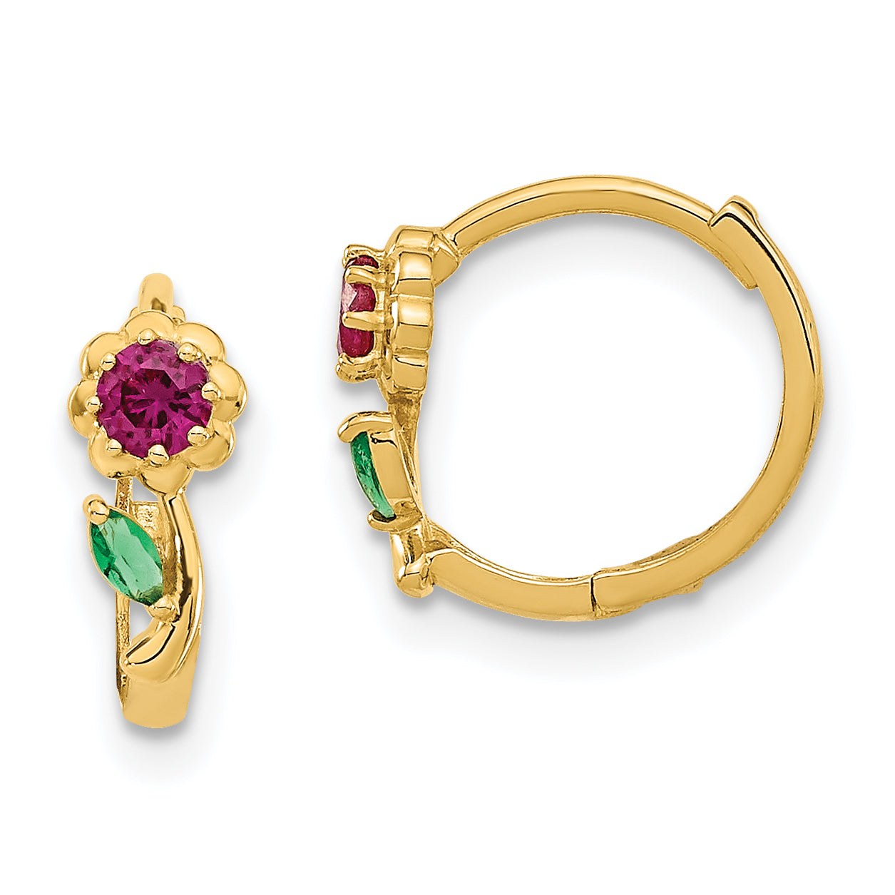 14k Madi K Red & Green CZ Hinged Hoop Earrings Main image