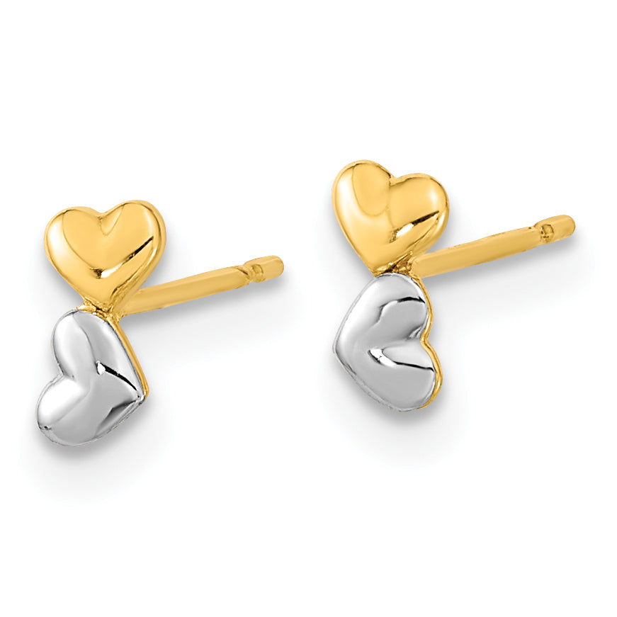 14K Two-Tone Child's Double Heart Earrings with Polished Finish Secondary image