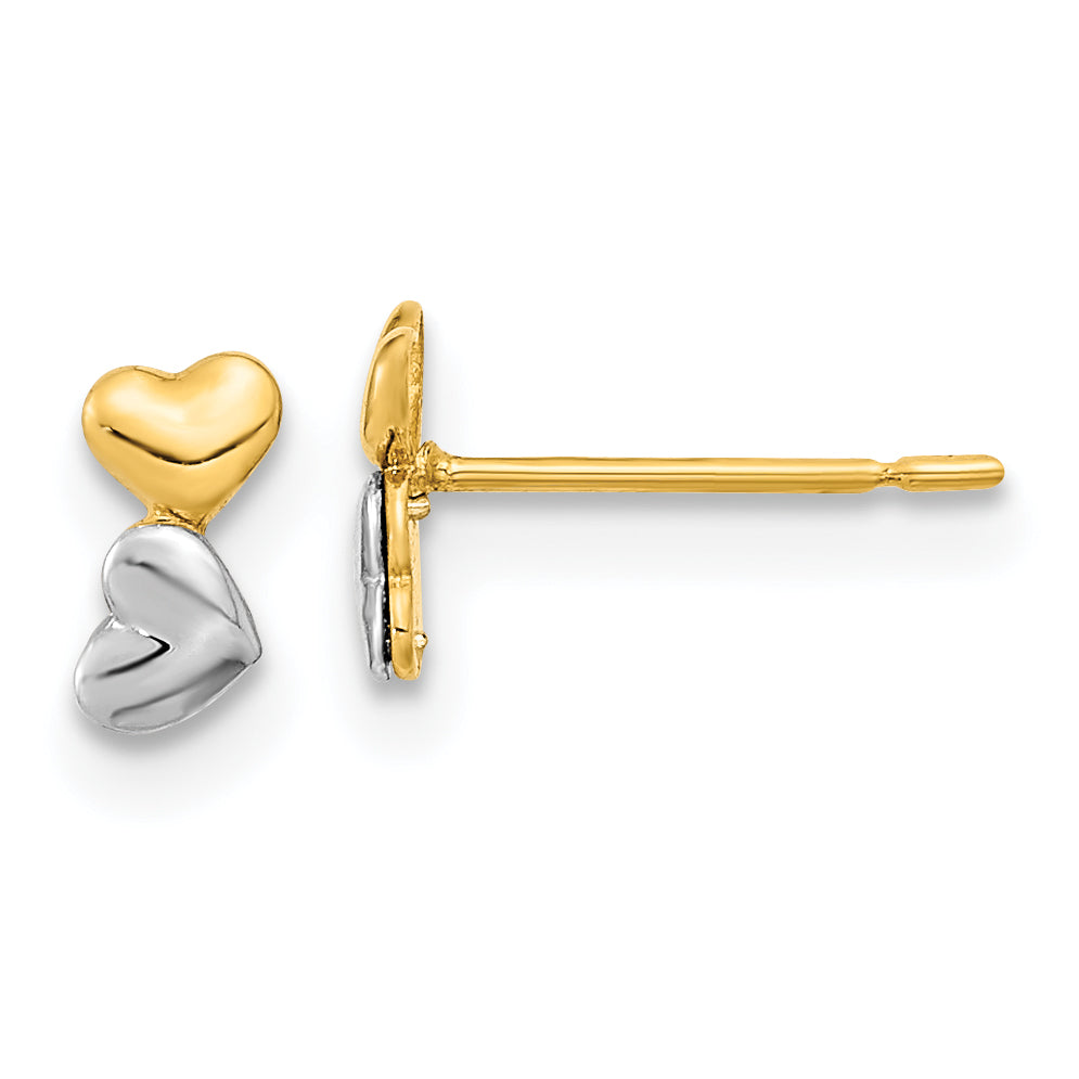 14k Madi K Two-tone Childrens Double Heart Post Earrings Main image