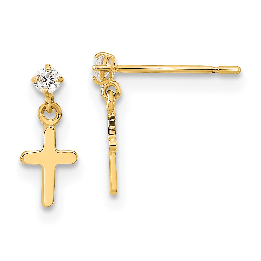 14k Madi K Childrens CZ Cross Post Dangle Earrings Main image