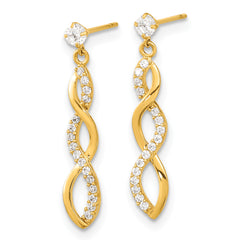 14K Gold Twisted Dangle Earrings with Clear CZ Elegance
