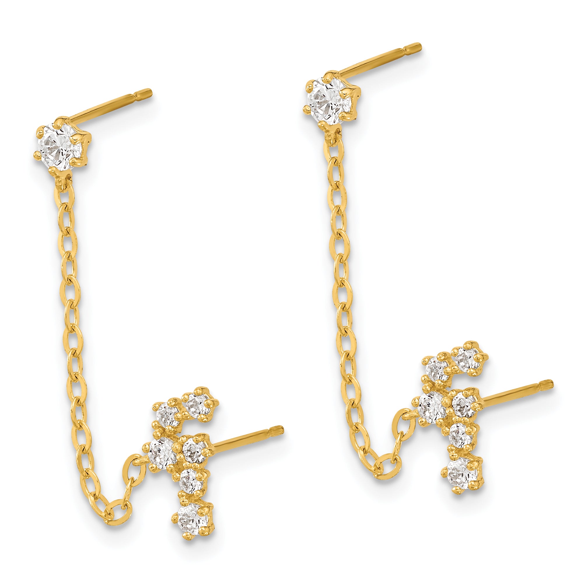 14K Gold Constellation Earrings with CZ Chain Elegance Secondary image