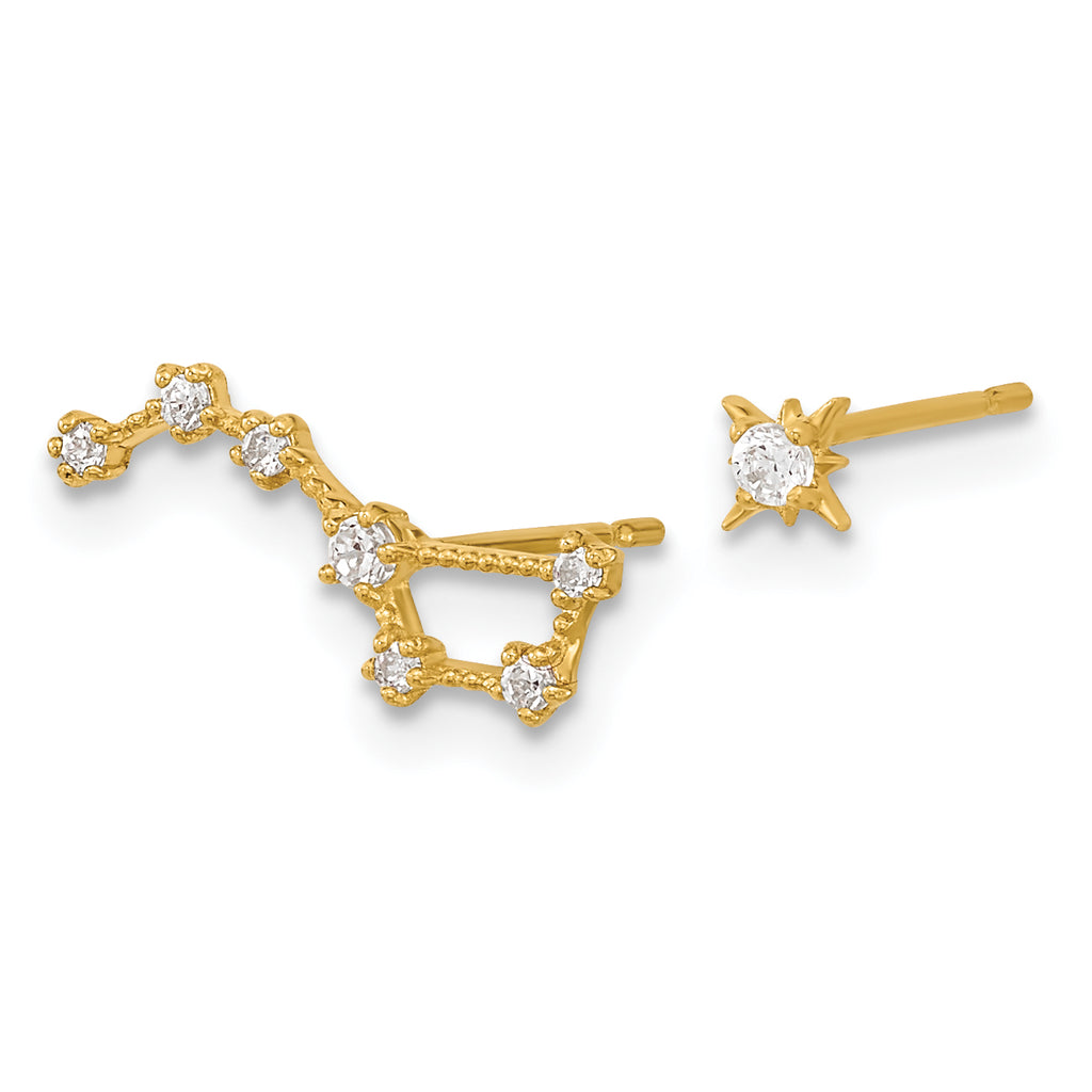 14K Gold Children's CZ Star & Little Dipper Earrings Polished, Nickel Free
