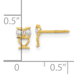 14K Gold Owl CZ Eyes Earrings for Children by Sophia Jewelers