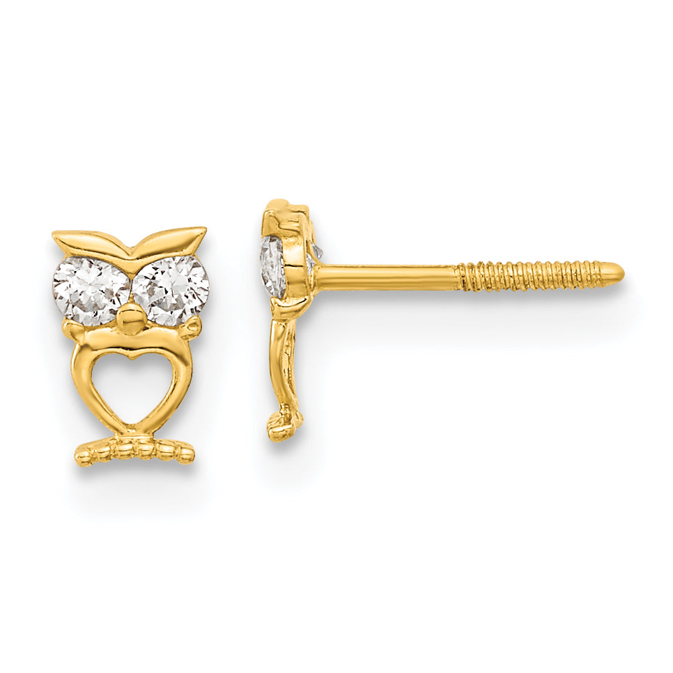 14k Madi K Owl w/CZ Eyes Screwback Post Earrings Main image