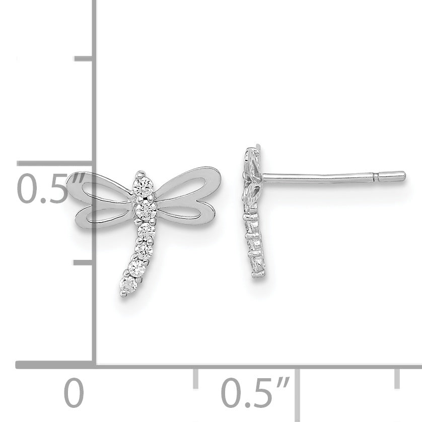 14k Madi K White Gold Polished CZ Dragonfly Post Earrings