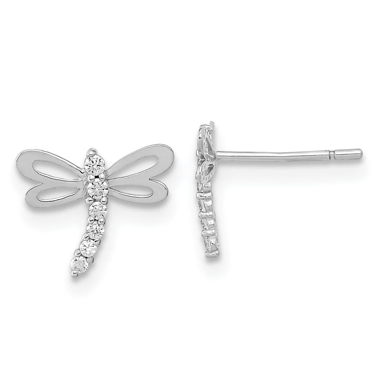 14k Madi K White Gold Polished CZ Dragonfly Post Earrings