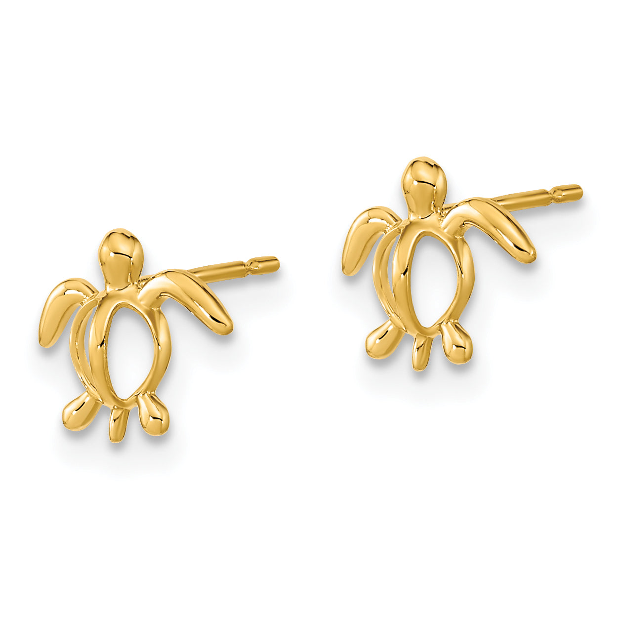 14K Gold Children's Sea Turtle Earrings with Nickel-Free Post Design Secondary image