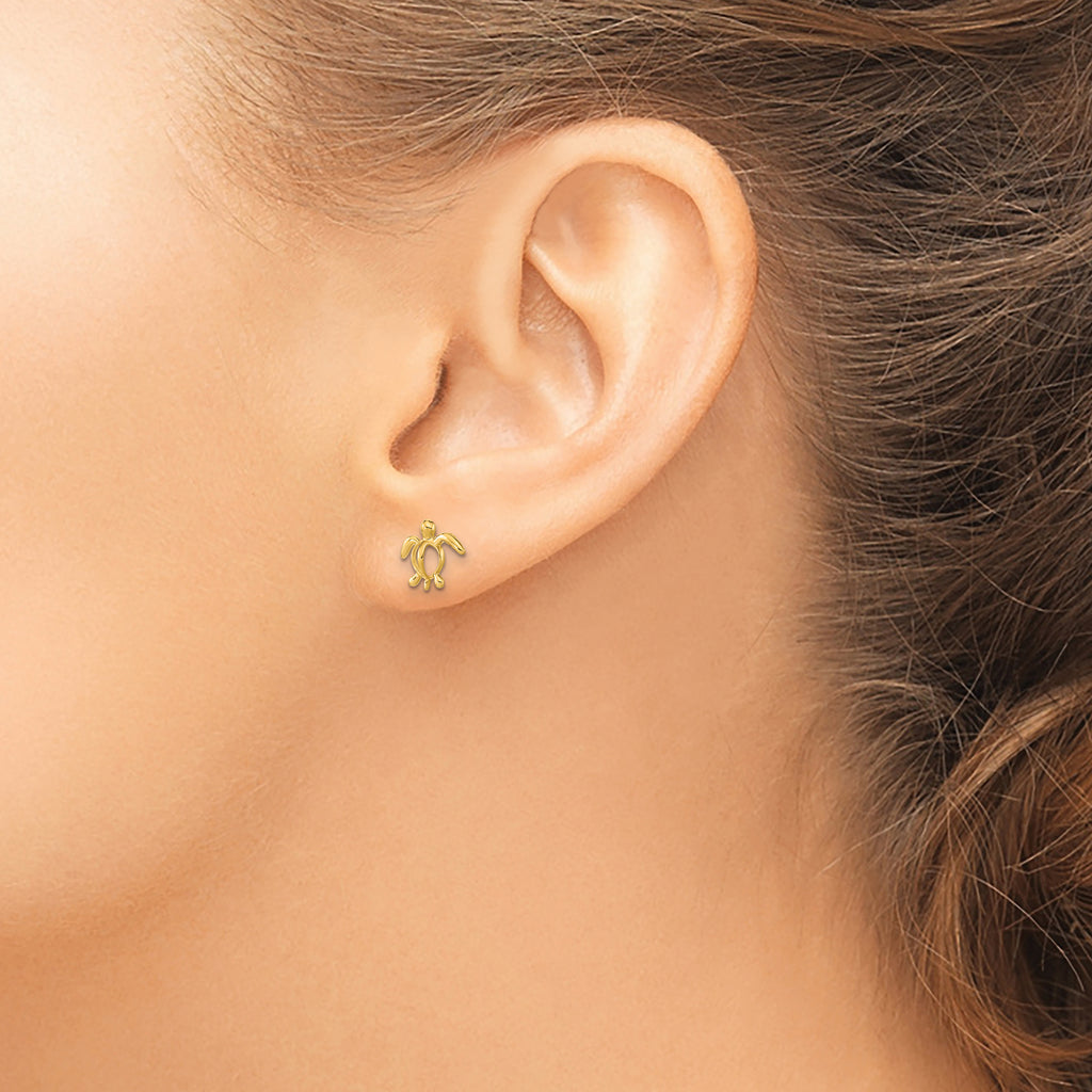 14K Gold Children's Sea Turtle Earrings with Nickel-Free Post Design