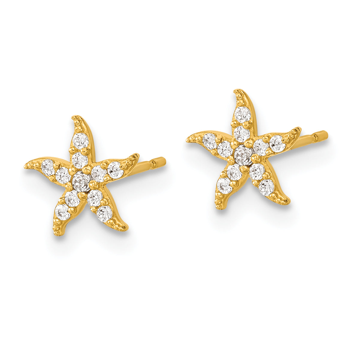 14K Gold Children's CZ Starfish Earrings with Nickel-Free Design Secondary image