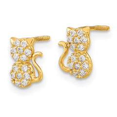 14K Gold Polished CZ Cat Earrings with Screwback  Elegant Women's Jewelry