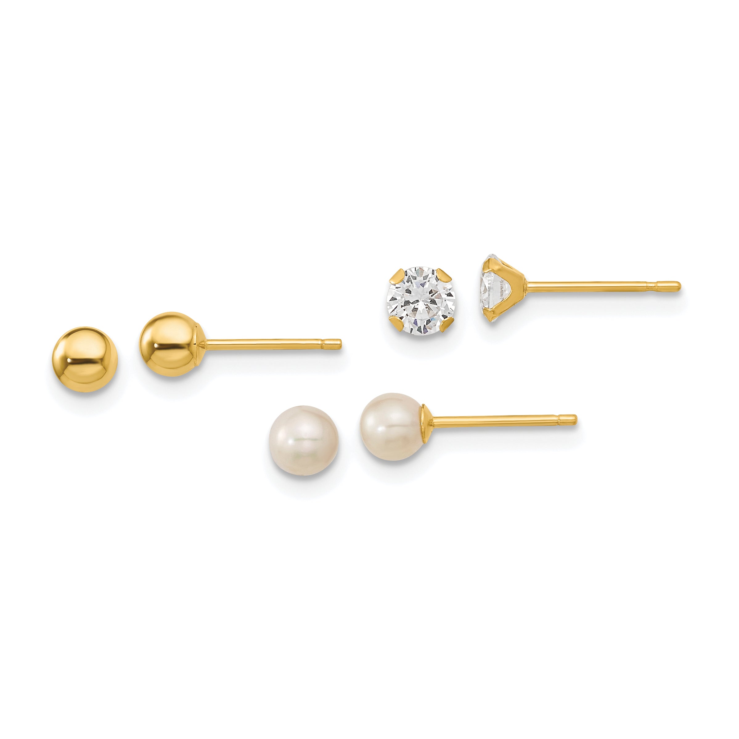 14k Madi K Ball, CZ & Freshwater Cultured Pearl 3 Pair Earring Set Main image