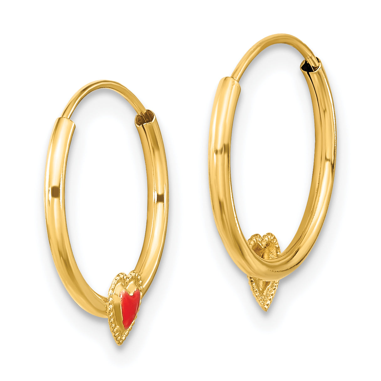 14K Gold Children's Polished Red Enameled Heart Hoop Earrings Secondary image