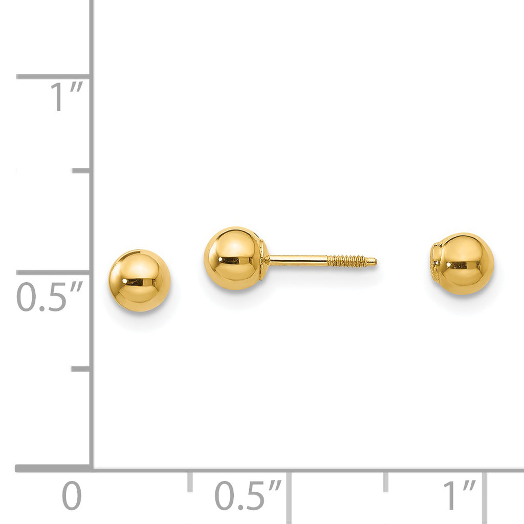 Polished Ball Stud Earrings in 14K Yellow Gold, 4mm