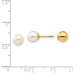 14K Gold Reversible Cultured Pearl Ball Earrings for Women