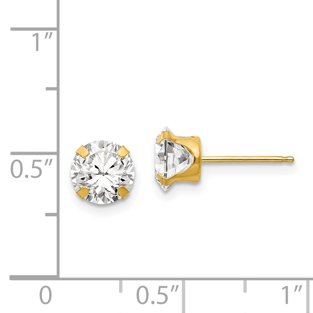 14K Gold Stud Earrings with White CZ, Polished & Nickel-Free