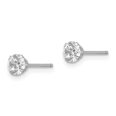 14K White Gold CZ Stud Earrings with Polished Rhodium Finish