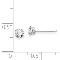 14K White Gold CZ Stud Earrings with Polished Rhodium Finish