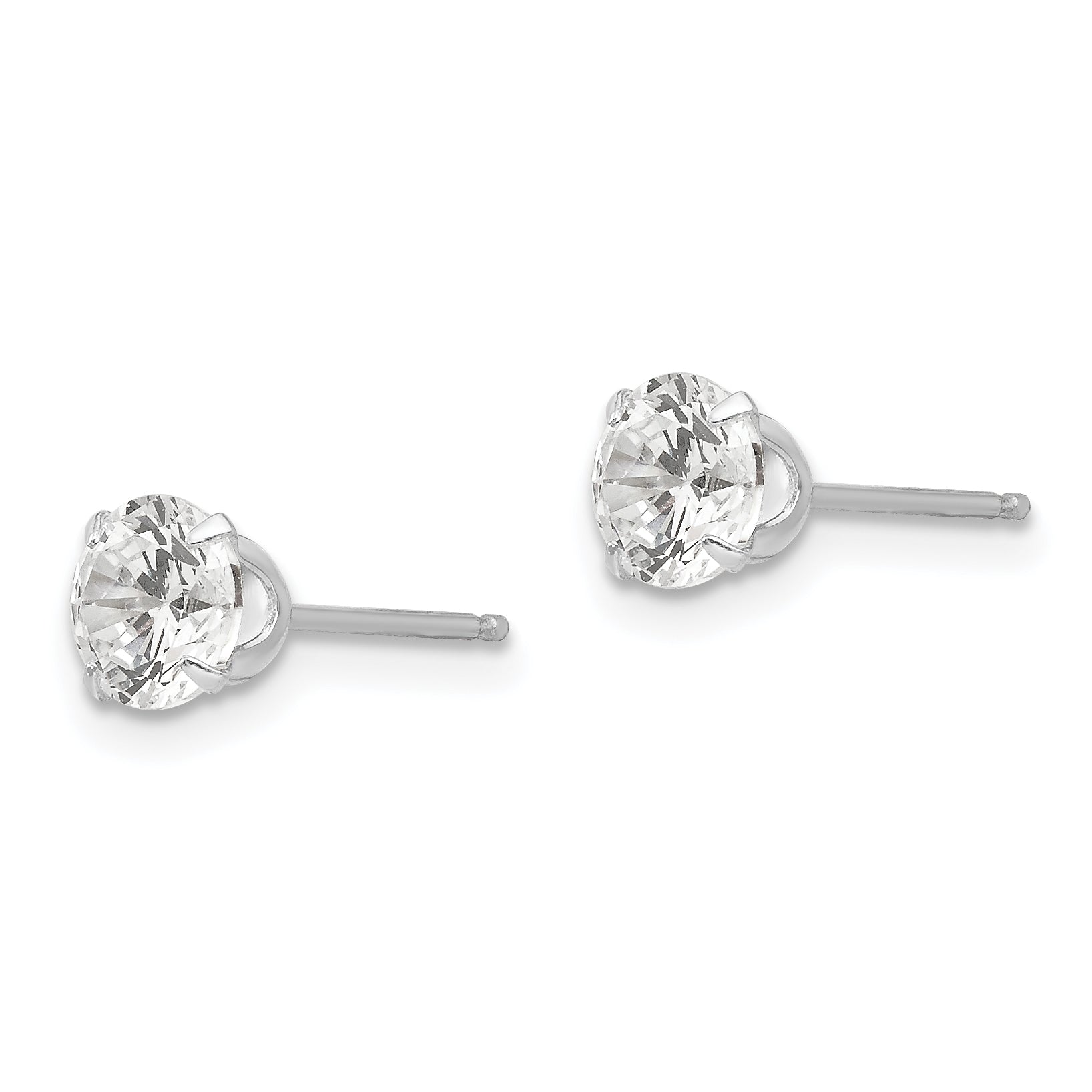 14K White Gold CZ Stud Earrings with Polished Rhodium Finish