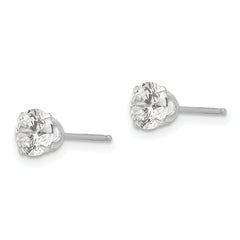 14K White Gold CZ Stud Earrings with Polished Rhodium Finish