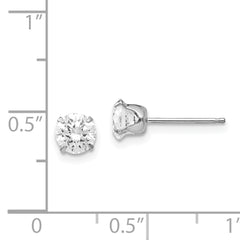14K White Gold CZ Stud Earrings with Polished Rhodium Finish