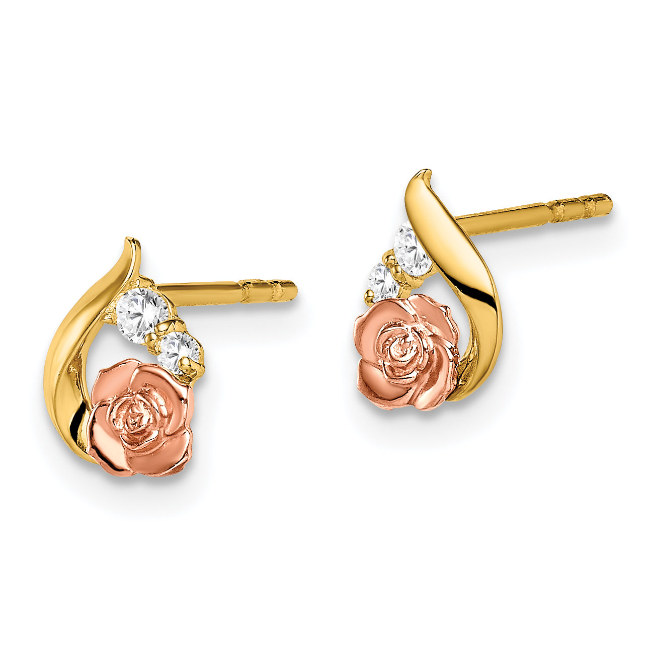 14k Madi K Two-Tone CZ Flower Post Earrings Secondary image