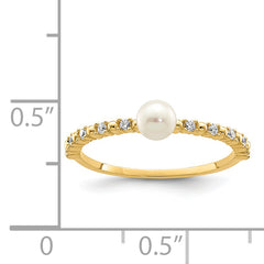 14K Madi K 3-4mm White Button Freshwater Cultured Pearl CZ Ring