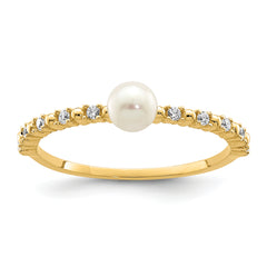 14K Madi K 3-4mm White Button Freshwater Cultured Pearl CZ Ring