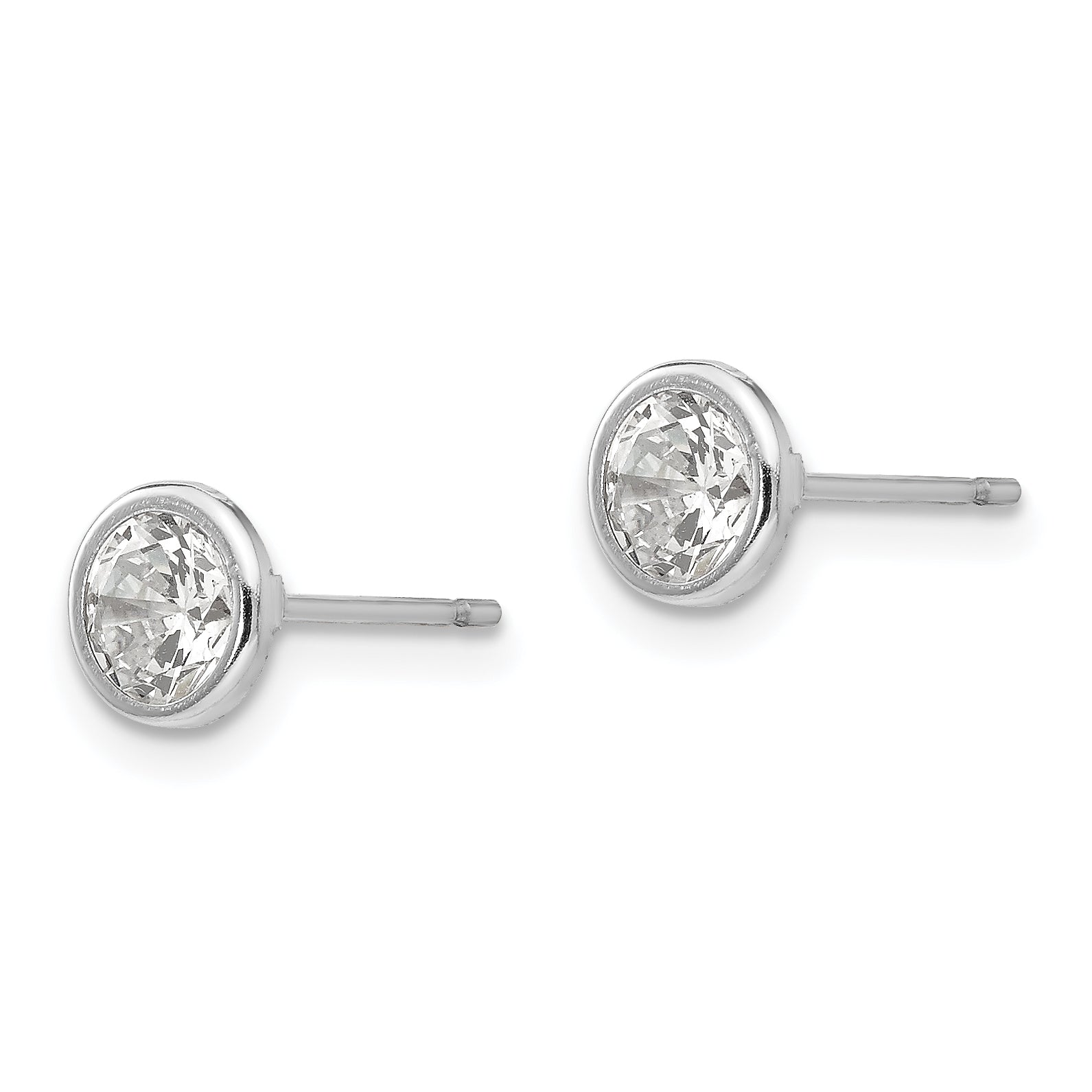 14K White Gold Bezel Set CZ Stud Earrings with Polished Finish
