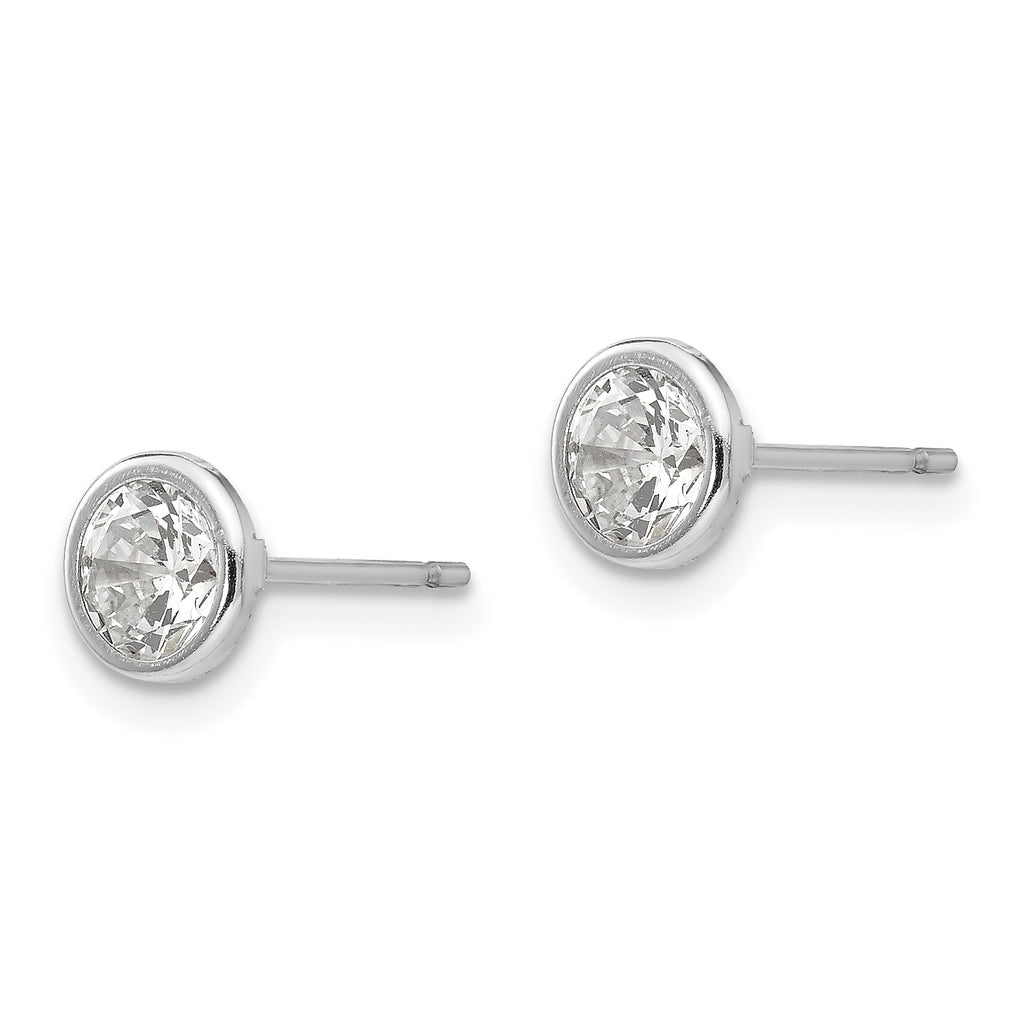 14K White Gold Bezel Set CZ Stud Earrings with Polished Finish