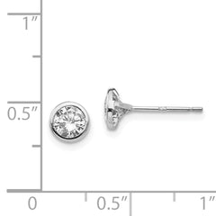 14K White Gold Bezel Set CZ Stud Earrings with Polished Finish