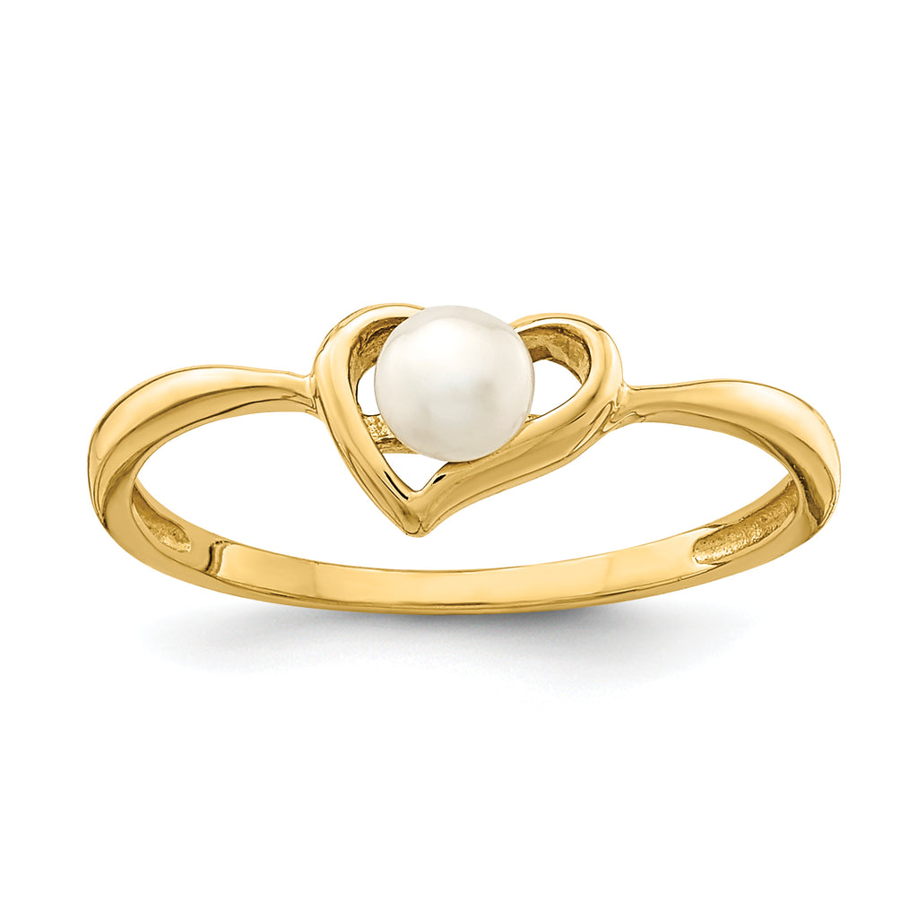 14K Madi K 3-4mm White Button Freshwater Cultured Pearl Heart Ring